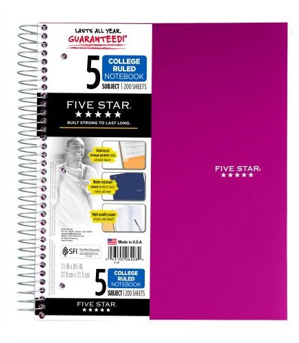 5 Subject Notebook - Back to School Essentials